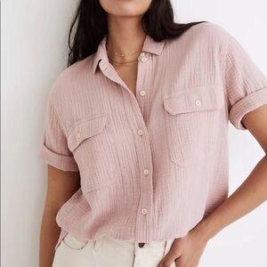 NEW! Madewell Lightspun Gauze Short Sleeve top shirt- Wisteria Pink - XXS